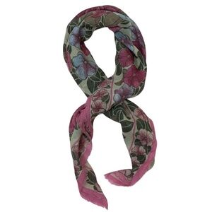 Oscar de la Renta Vintage Floral with Fringe Scarf Made in Japan Blue & Pink